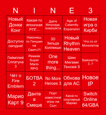 E3 2021 Bingo Card