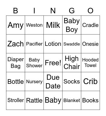 Baby Shower Bingo Card