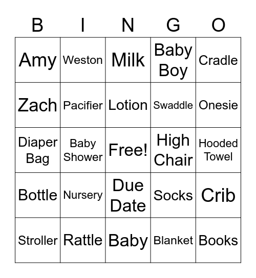 Baby Shower Bingo Card