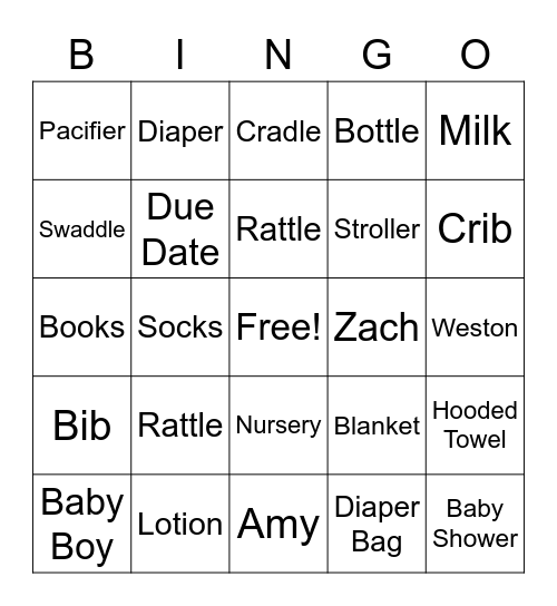 Baby Shower Bingo Card