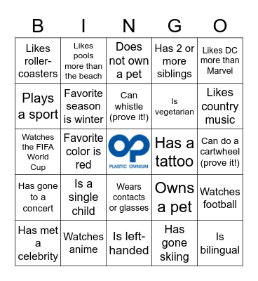 Intern Icebreaker Bingo Card