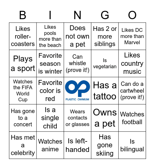 Intern Icebreaker Bingo Card