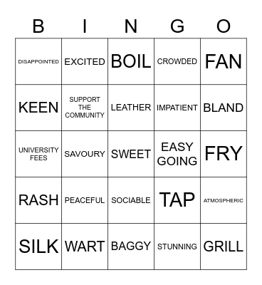 SP4 VOCABULARY Bingo Card