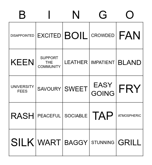 SP4 VOCABULARY Bingo Card