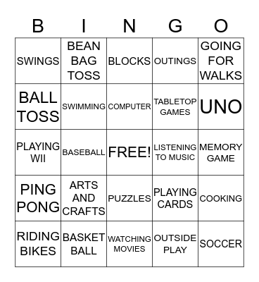 RECREATION BINGO Card