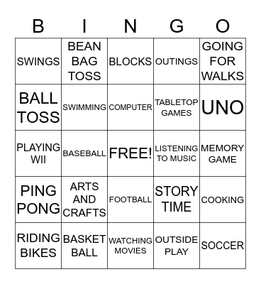 RECREATION BINGO Card