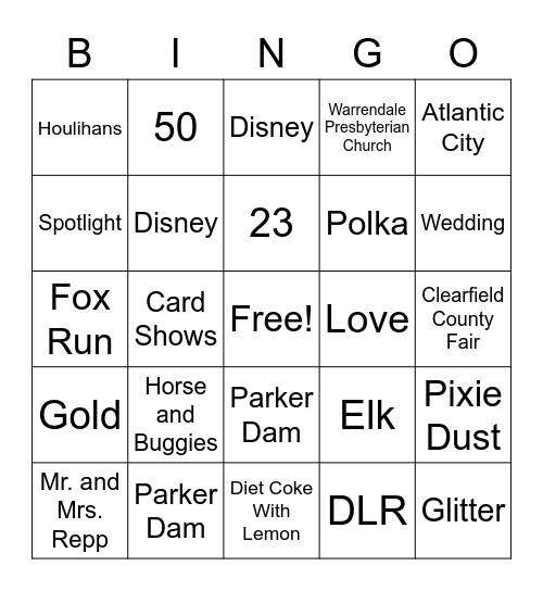 Repp's 50th Anniversary Bingo Card
