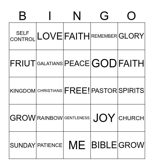 FRUIT OF THE SPIRITS Bingo Card