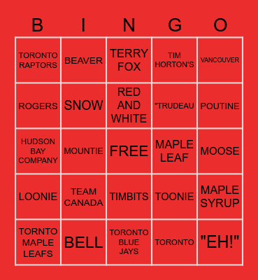 HAPPY CANADA DAY! Bingo Card