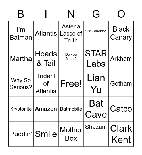 DC Comic-Con Bingo Card