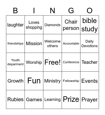 Arise and Go Ministry Bingo Card
