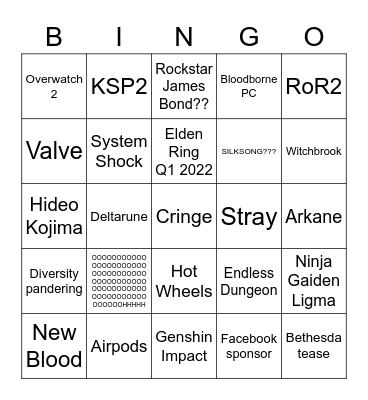 SGF 2021 Bingo Card