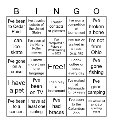 Virtual Bingo! Bingo Card