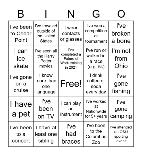 Virtual Bingo! Bingo Card