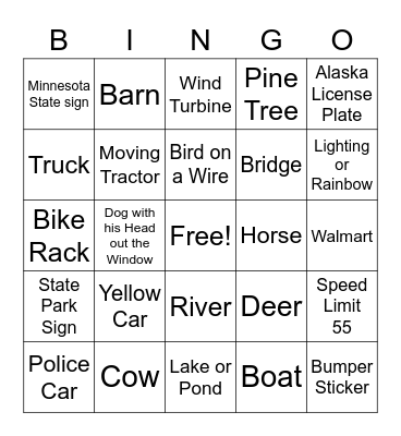 Road Trip Bingo Card