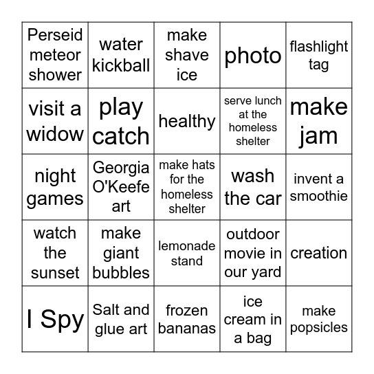 SUMMER FUN!!! Bingo Card