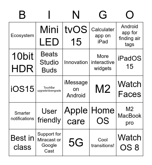 Apple Dub Dub Bingo Card