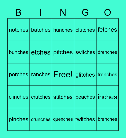 -es with tch/ch Bingo Card