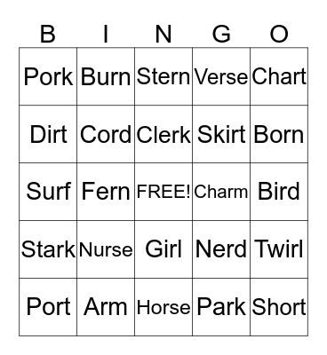 Bossy R Bingo Card