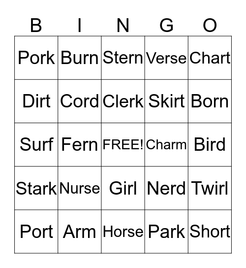 Bossy R Bingo Card