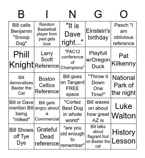 Bill Walton PAC 12 CHAMP BINGO ver. 2.0 Bingo Card