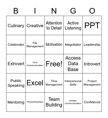 Skill Set Bingo Card