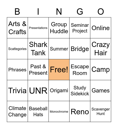 REACH Summer Seminar Bingo Card