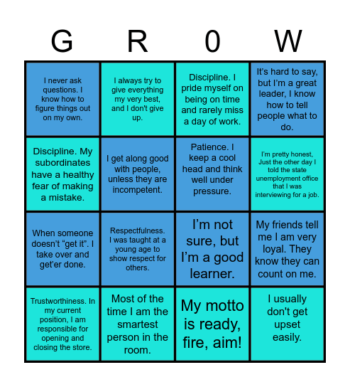 Tell Me About You- Strengths Bingo Card