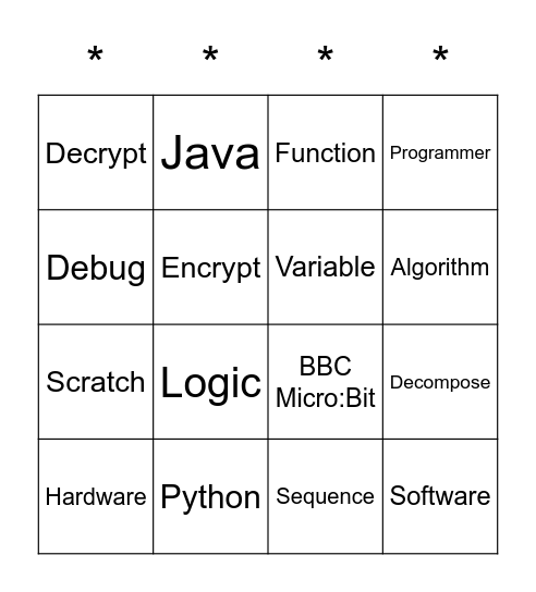 Programming Bingo Card