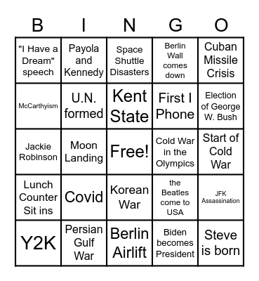 1945-2021 Bingo Card