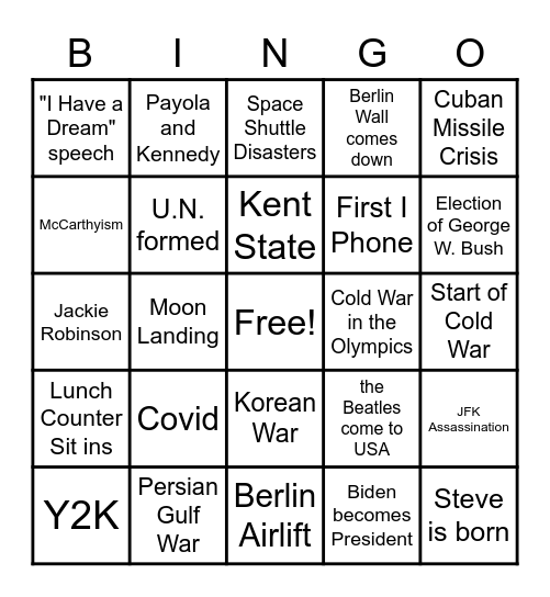 1945-2021 Bingo Card