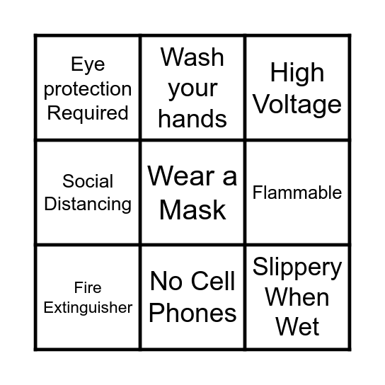 Safety Sign Bingo Card