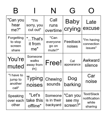 Remote Work Bingo Card