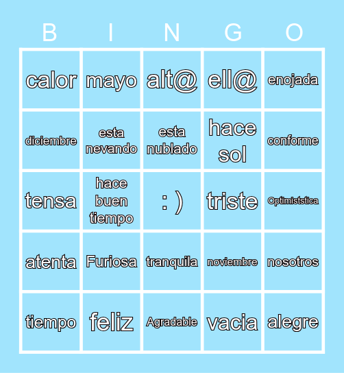 spanish bingo Card