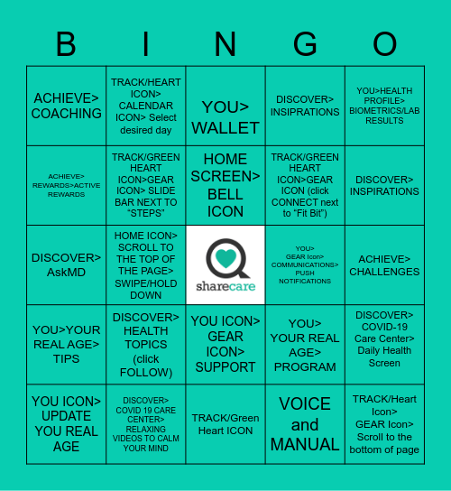 SHARECARE BINGO!! Bingo Card