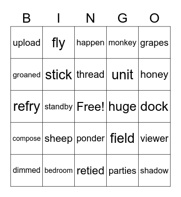 Vowel Sounds Bingo Card