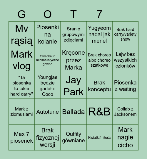 Got7 comeback Bingo Card