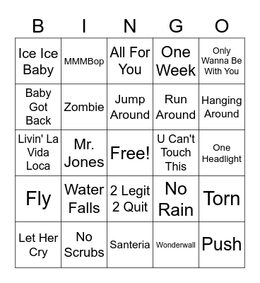 90's Bingo Card
