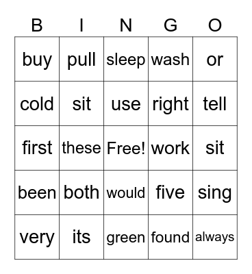 Sight Words 2nd Grade Bingo Card