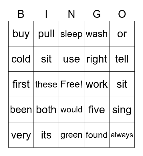 Sight Words 2nd Grade Bingo Card