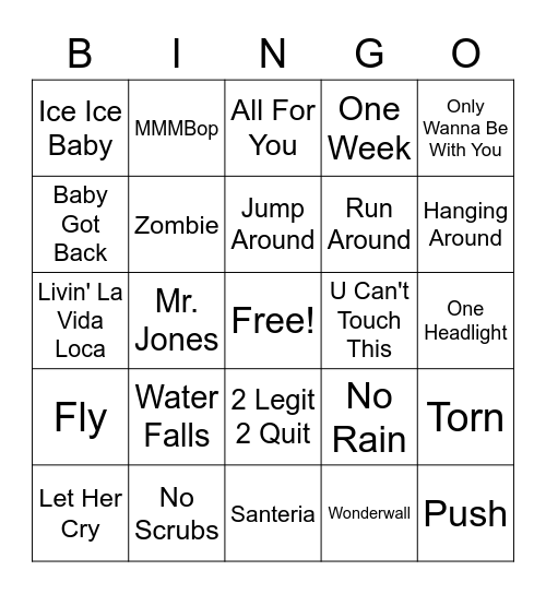 90's Bingo Card
