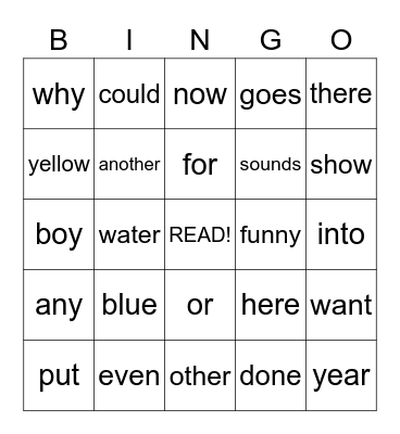 2nd Grade Sight Words Bingo Card