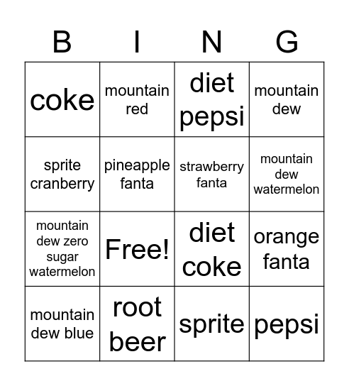 soda bingo Card