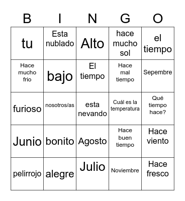 Spanish Bingo Card