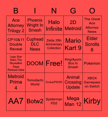 E3 Bingo Board Bingo Card
