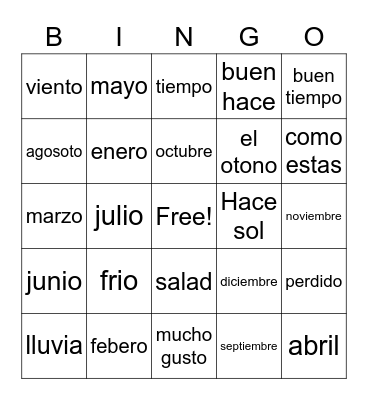 spainsh bingo Card