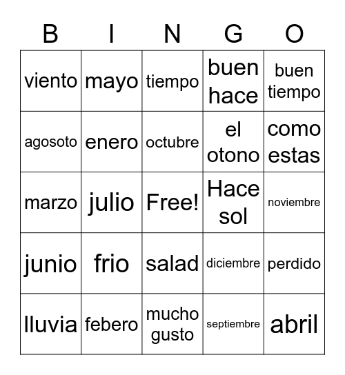 spainsh bingo Card