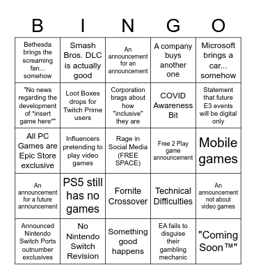 E3 Bingo Card