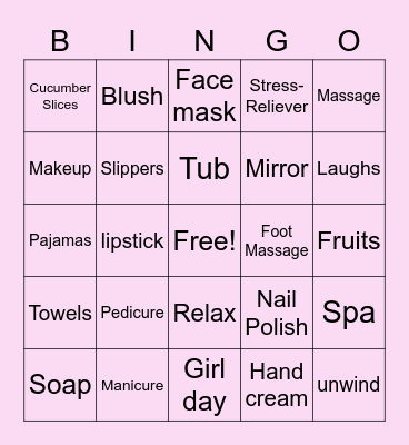 Spa Party Bingo Card