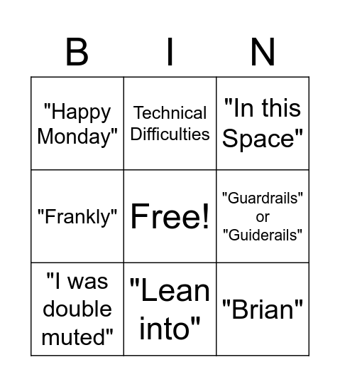 AMG Meeting Bingo Card